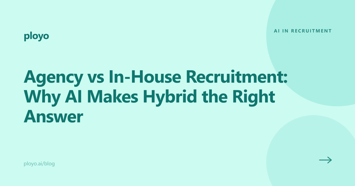 Illustration contrasting agency and in-house recruitment teams working together through AI orchestration
