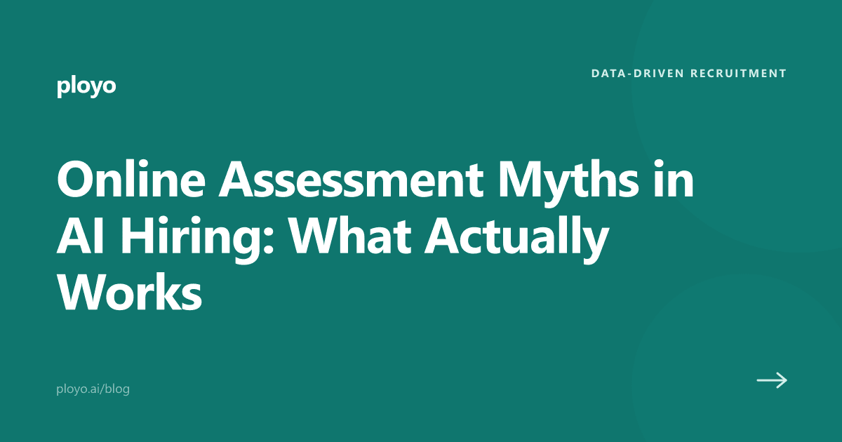 Illustration for the Ployo article debunking online assessment myths in AI hiring