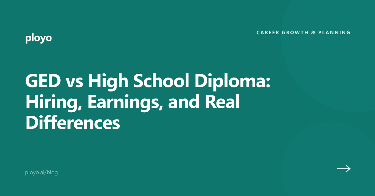 Illustration for the Ployo article comparing GED and high school diploma outcomes
