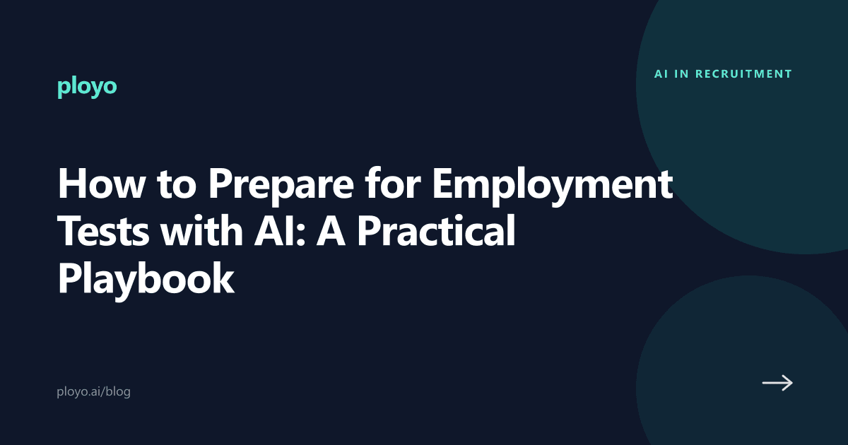 Cover illustration for the Ployo article on preparing for employment tests with AI